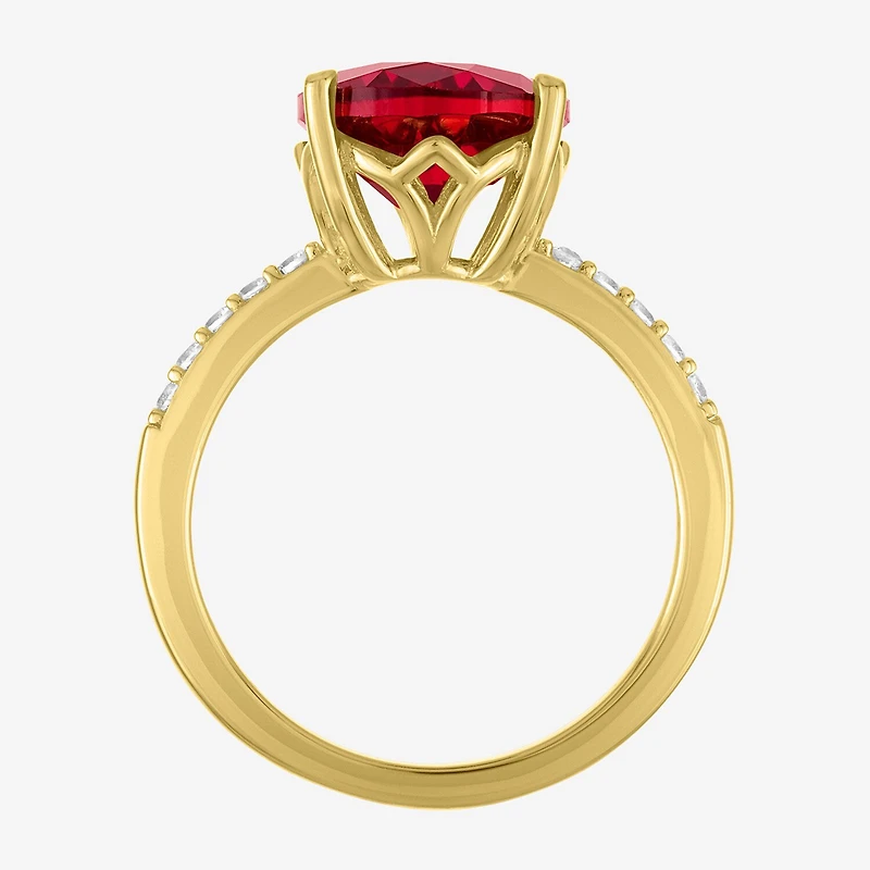 Womens Lab Created Red Ruby 14K Gold Over Silver Oval Side Stone Cocktail Ring