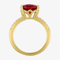 Womens Lab Created Red Ruby 14K Gold Over Silver Oval Side Stone Cocktail Ring