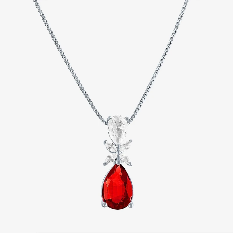 Womens Gemstone Sterling Silver Pear Pendant Necklace