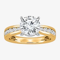 (I / Si2) Womens 3 CT. T.W. Lab Grown White Diamond Round Side Stone Engagement Ring