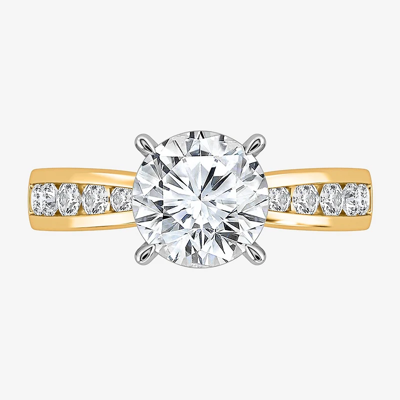 (I / Si2) Womens 3 CT. T.W. Lab Grown White Diamond Round Side Stone Engagement Ring