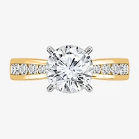 (I / Si2) Womens 3 CT. T.W. Lab Grown White Diamond Round Side Stone Engagement Ring