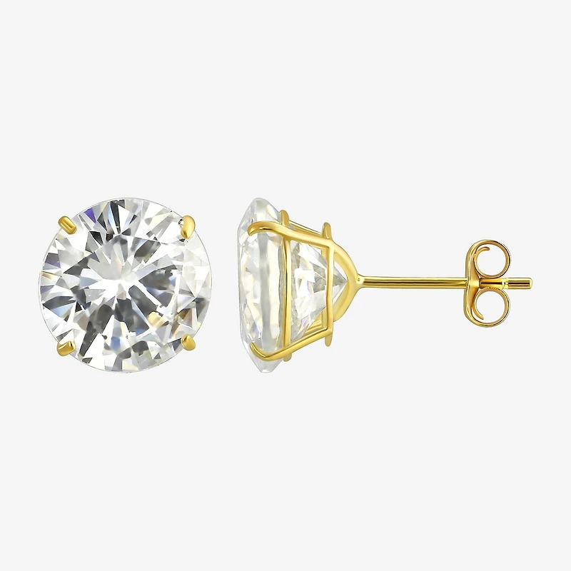 White Cubic Zirconia 14K Gold 9mm Round Stud Earrings