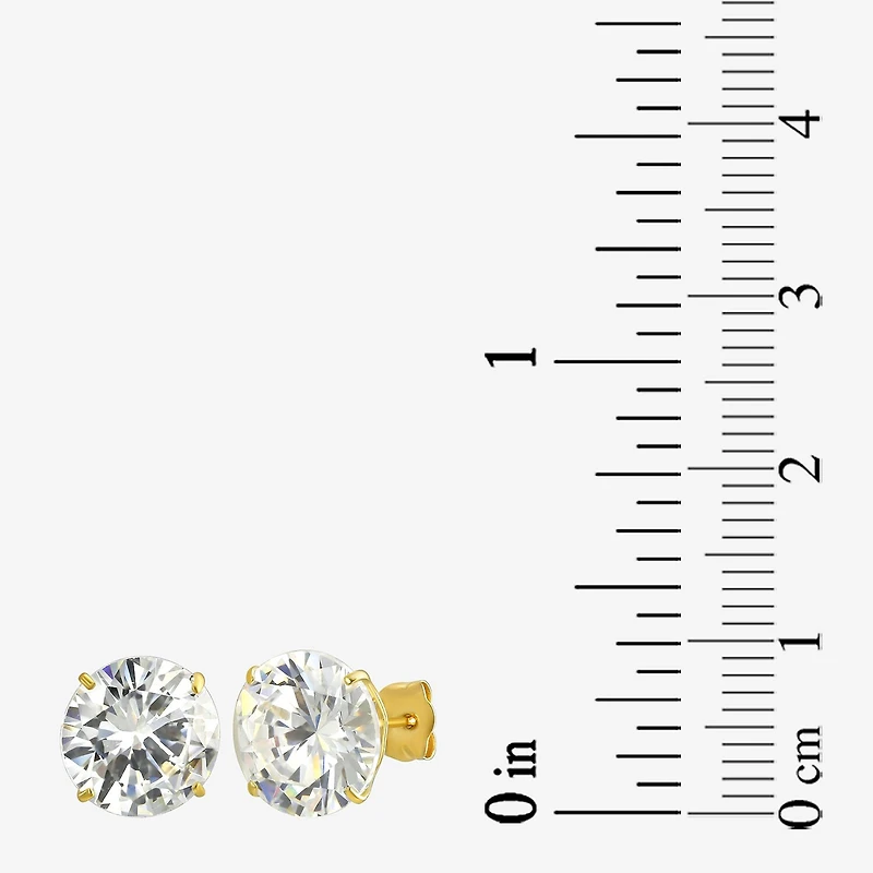 White Cubic Zirconia 14K Gold 9mm Round Stud Earrings
