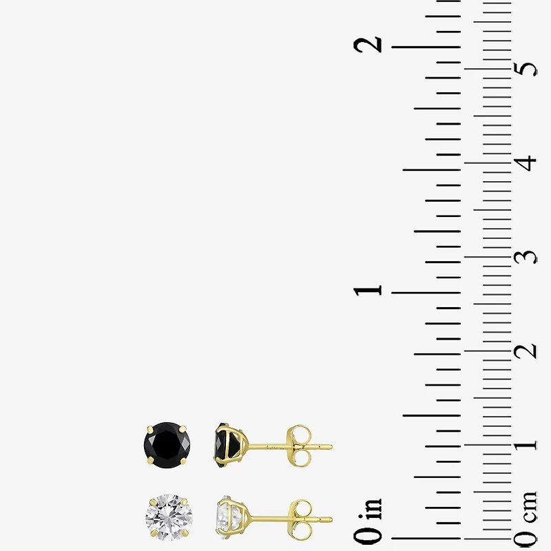 Womens Cubic Zirconia 14K Gold Round 2 Pair Earring Set