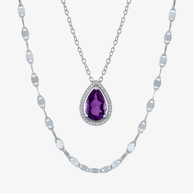2-pc.Birthstone Necklace Set Pure Silver Over Brass