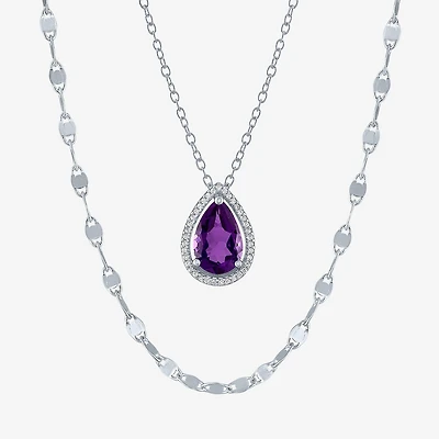 2-pc.Birthstone Necklace Set Pure Silver Over Brass