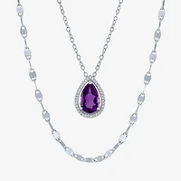 2-pc.Birthstone Necklace Set Pure Silver Over Brass