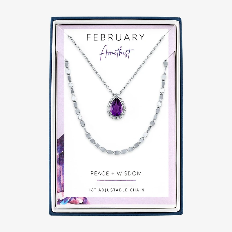 2-pc.Birthstone Necklace Set Pure Silver Over Brass