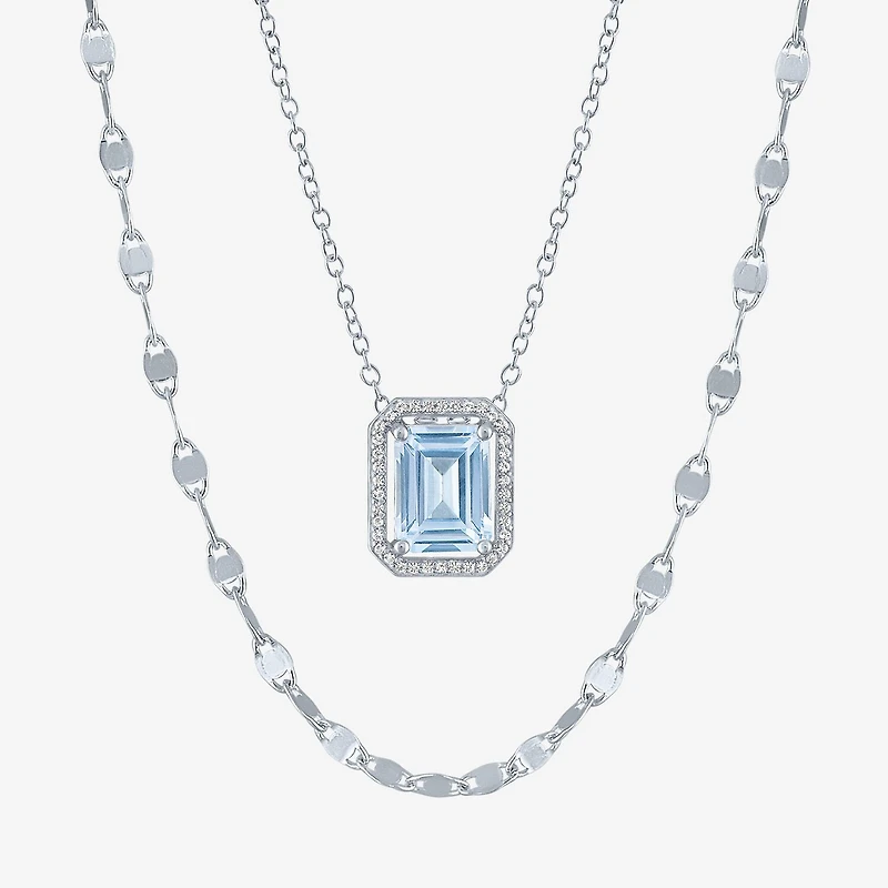 2-pc.Birthstone Necklace Set Pure Silver Over Brass