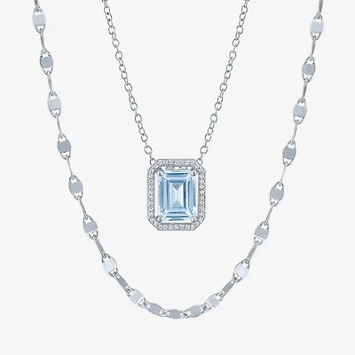 2-pc.Birthstone Necklace Set Pure Silver Over Brass