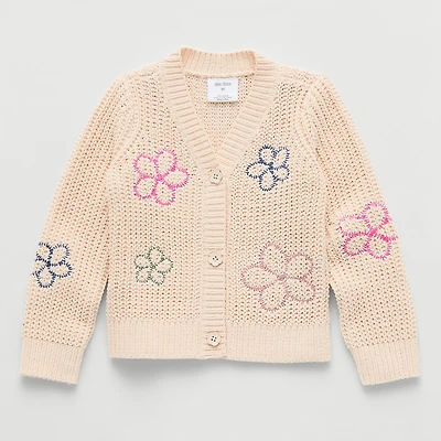 Okie Dokie Toddler & Little Girls V Neck Long Sleeve Button Cardigan