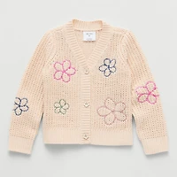 Okie Dokie Toddler & Little Girls V Neck Long Sleeve Button Cardigan