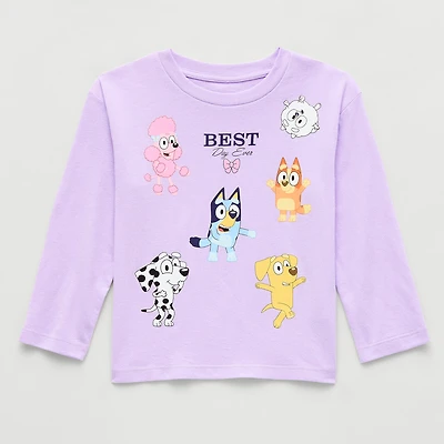 Toddler Girls Crew Neck Long Sleeve Regular Fit Bluey Graphic T-Shirt