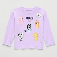 Toddler Girls Crew Neck Long Sleeve Regular Fit Bluey Graphic T-Shirt