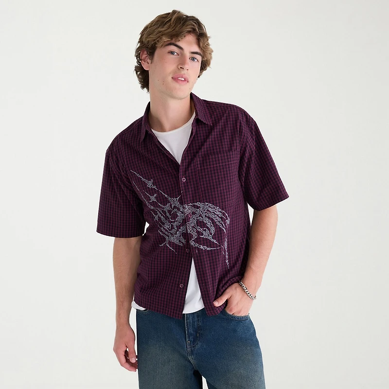 AEROPOSTALE Mens Short Sleeve Boxy Fit Button-Down Shirt