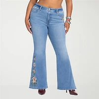 JS Jessica Simpson Embroidered Womens Plus High Rise Flare Leg Jean