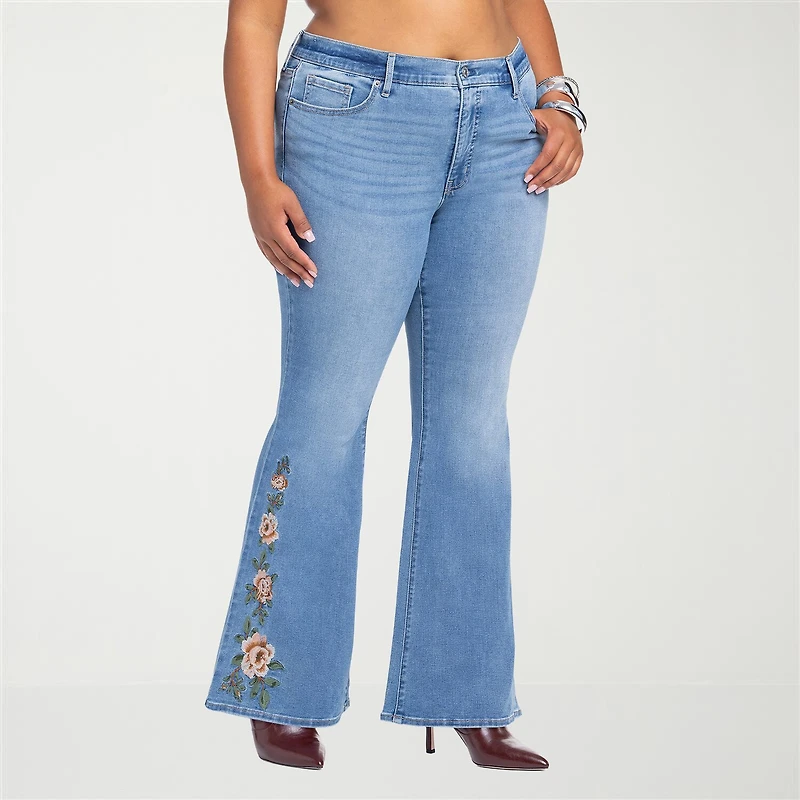 JS Jessica Simpson Embroidered Womens Plus High Rise Flare Leg Jean