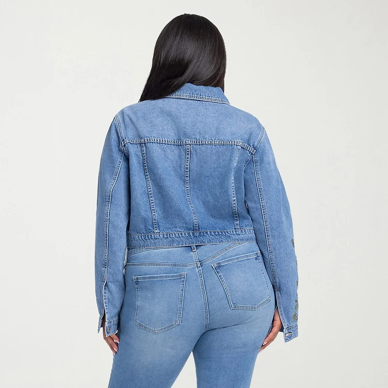 JS Jessica Simpson Womens Plus Denim Embroidered Midweight Jacket