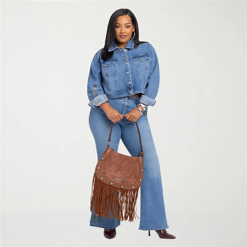 JS Jessica Simpson Womens Plus Denim Embroidered Midweight Jacket