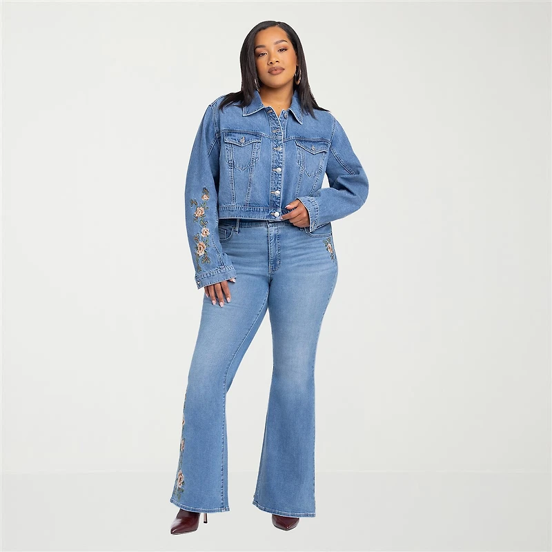 JS Jessica Simpson Womens Plus Denim Embroidered Midweight Jacket