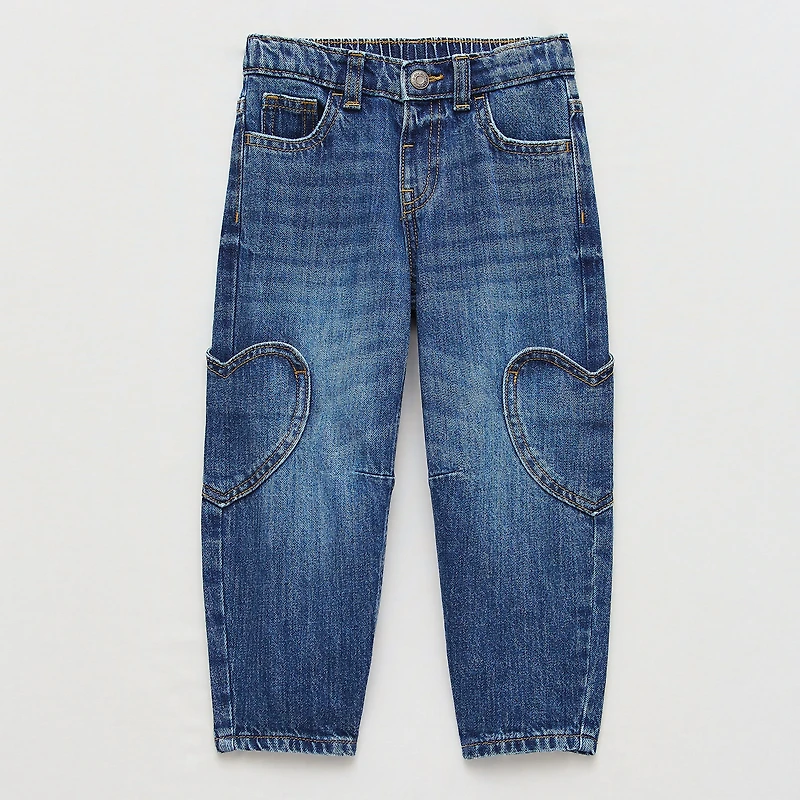 Okie Dokie Toddler & Little Girls Adjustable Waist Barrel Leg Jean