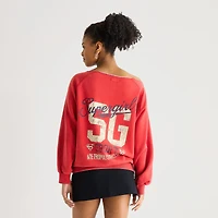 Arizona Womens Juniors Asymmetrical Neck Long Sleeve Supergirl Sweatshirt