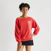 Arizona Womens Juniors Asymmetrical Neck Long Sleeve Supergirl Sweatshirt