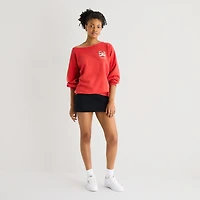 Arizona Womens Juniors Asymmetrical Neck Long Sleeve Supergirl Sweatshirt