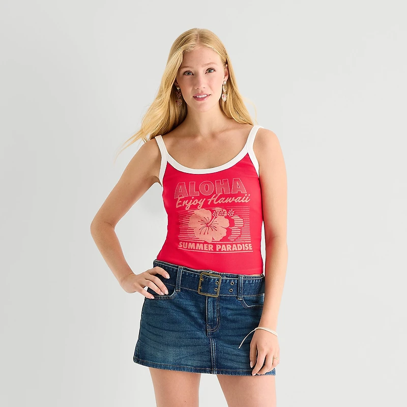 Arizona Womens Juniors Scoop Neck Sleeveless Tank Top