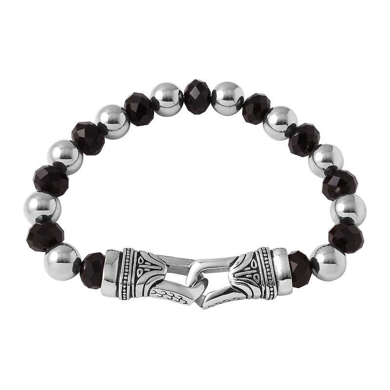 Mens Crystal and Stainless Steel Bead Bracelet