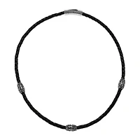 Mens Braided Black Leather Stainless Steel Necklace