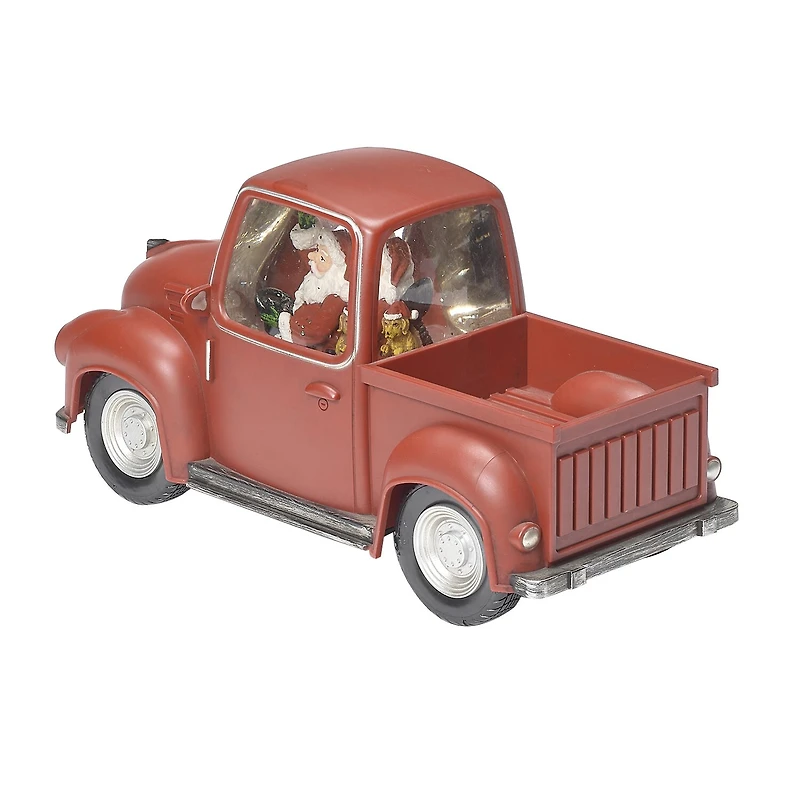 Roman 6in Santa In Swirl Red Truck Christmas Snow Globe