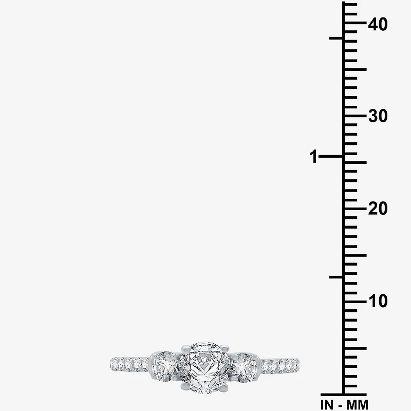 (H-I / I1) Womens 1 1/4 CT. T.W. Lab Grown White Diamond 10K Gold Round Side Stone 3-Stone Engagement Ring
