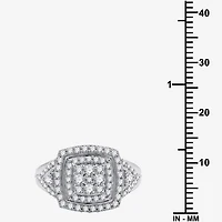 Womens 3/4 CT. T.W. Lab Grown White Diamond Sterling Silver Cushion Halo Side Stone Cocktail Ring