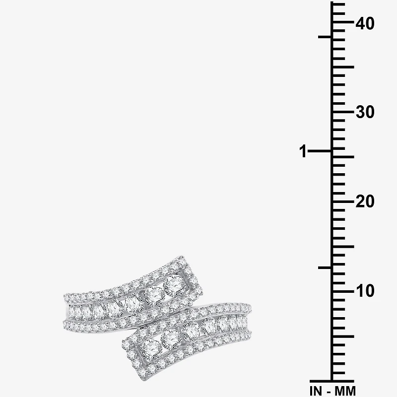 Womens 1 CT. T.W. Lab Grown White Diamond Sterling Silver Bypass Cocktail Ring