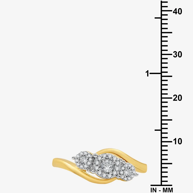 Womens 1/4 CT. T.W. Lab Grown White Diamond 14K Gold Over Silver Sterling Silver 3-Stone Cocktail Ring