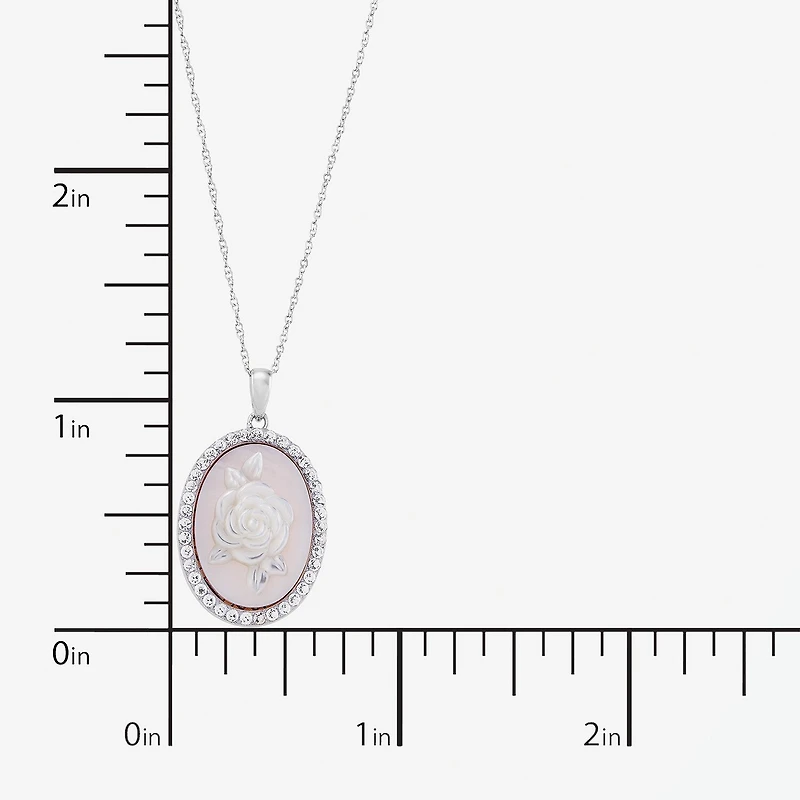 Cameo Womens Pink Mother Of Pearl Sterling Silver Flower 18 Inch Pendant Necklace