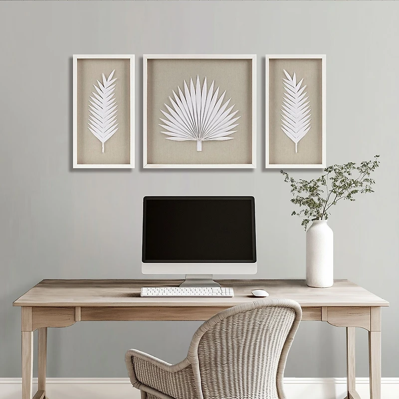 Madison Park Sabal Palm Rice Paper Shadow Box 3-pc. Wall Art Set