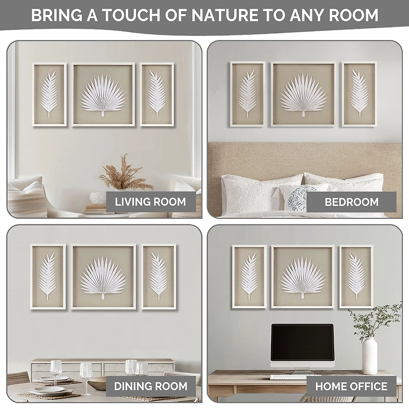 Madison Park Sabal Palm Rice Paper Shadow Box 3-pc. Wall Art Set