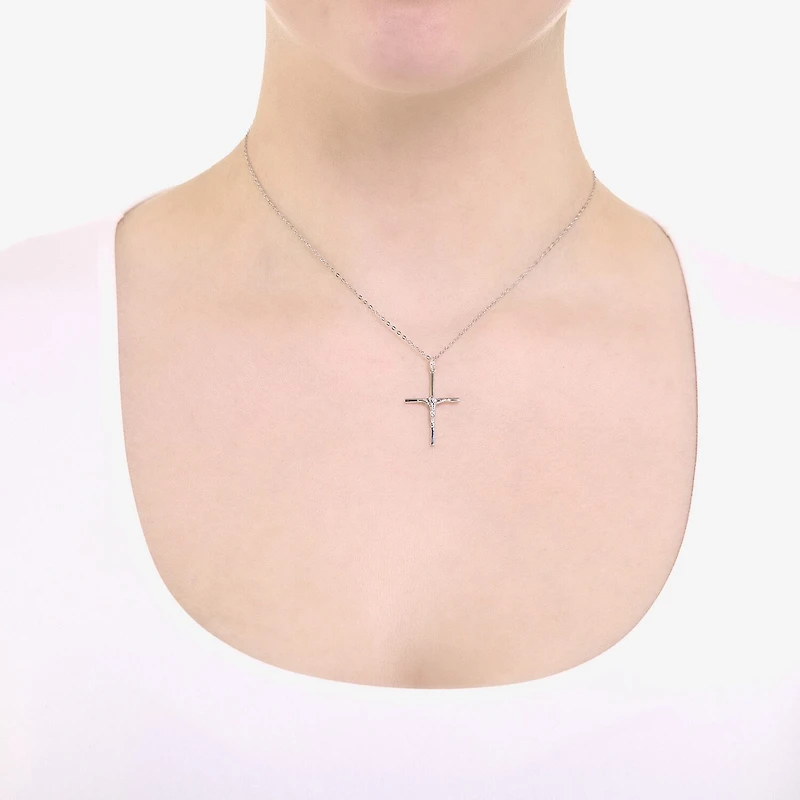 Silver Treasures Womens Sterling Silver Cross 16 Inch Pendant Necklace