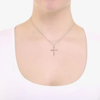 Silver Treasures Womens Sterling Silver Cross 16 Inch Pendant Necklace