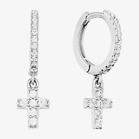 Silver Treasures Womens Cubic Zirconia Sterling Silver Cross Drop Earrings