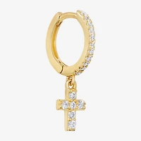 Silver Treasures Womens Cubic Zirconia 14K Gold Over Silver Cross Drop Earrings