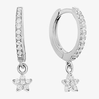 Silver Treasures Womens Cubic Zirconia Sterling Silver Star Drop Earrings