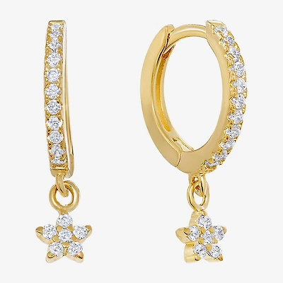 Silver Treasures Womens Cubic Zirconia 14K Gold Over Silver Star Drop Earrings