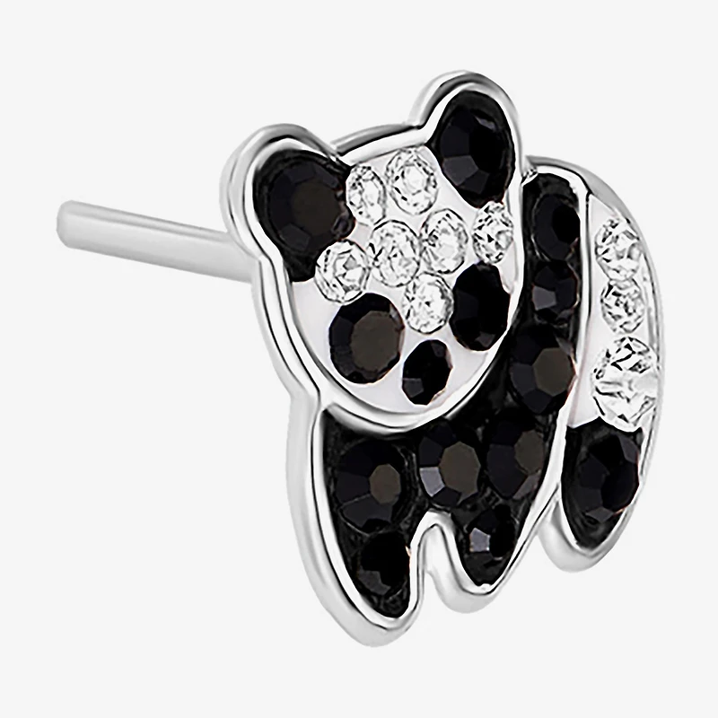 Silver Treasures Panda Multi Color Crystal Sterling Silver 8.6mm Stud Earrings