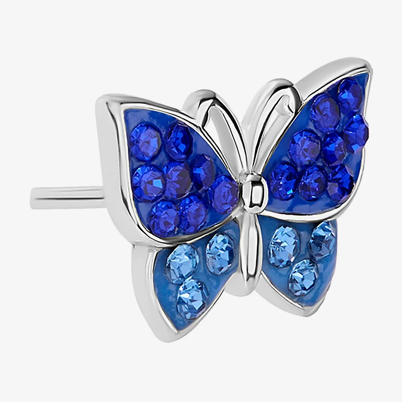 Silver Treasures Multi Color Crystal Sterling Silver 8.3mm Butterfly Stud Earrings