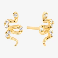 Silver Treasures Snake Cubic Zirconia 14K Gold Over Silver 9.9mm Stud Earrings