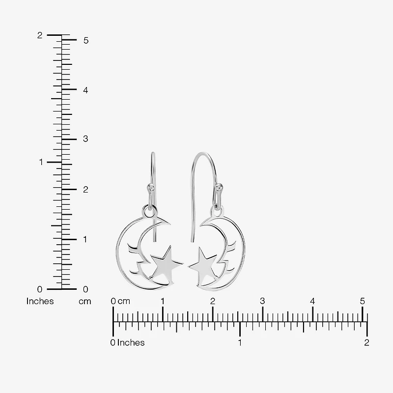 Silver Treasures Womens Sterling Silver Moon Star Drop Earrings